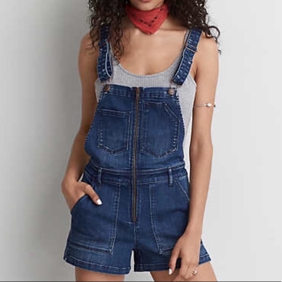 American Eagle Outfitters Pants - AEO Zipper Front Super Stretch Overall Shorts